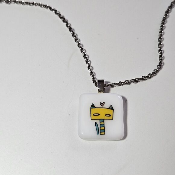 Mark Poulin Sterling Silver Colorful Cat Pendant Necklace - Picture 12 of 12